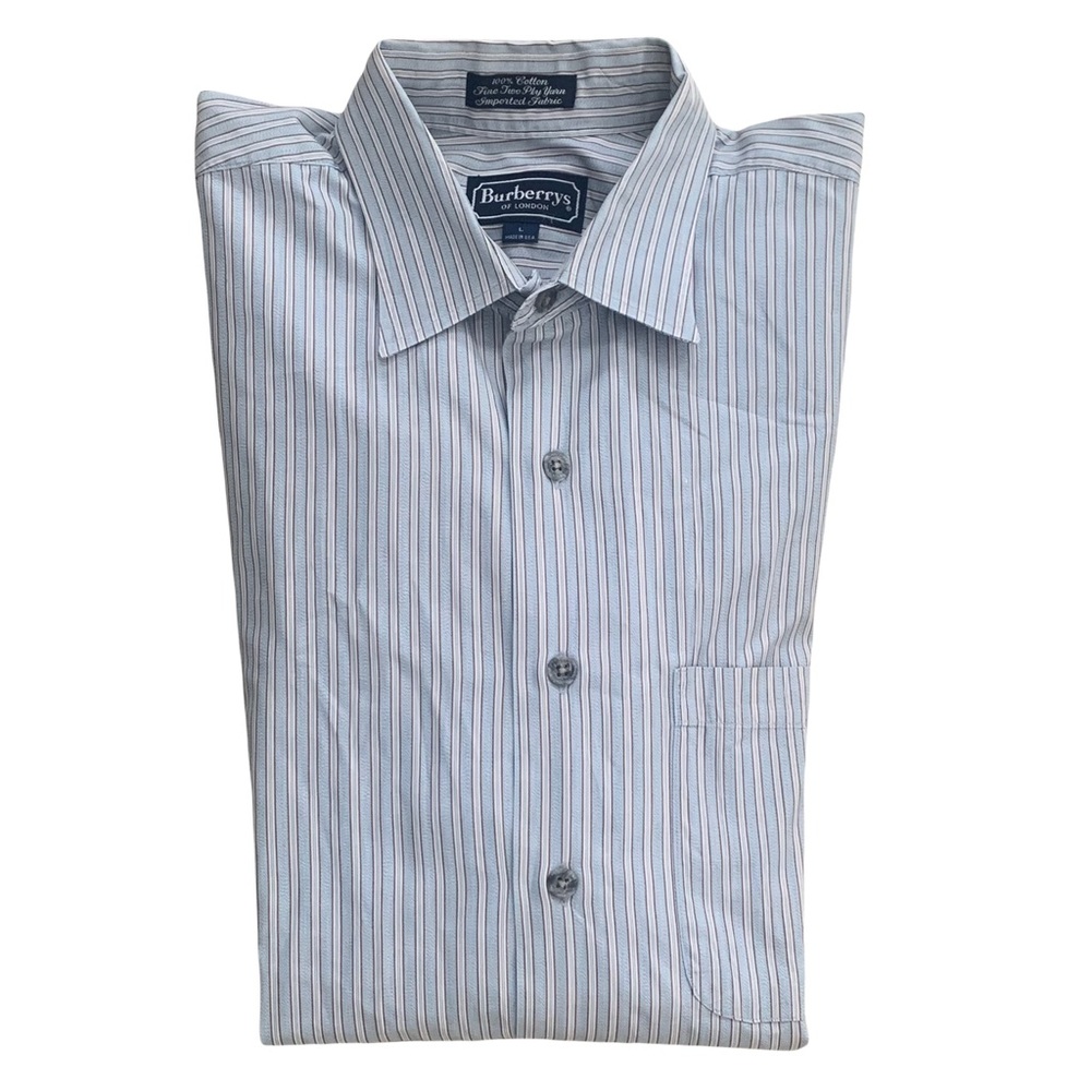 Vintage Burberrys of London Sky Blue Striped Button Down Shirt Size Large